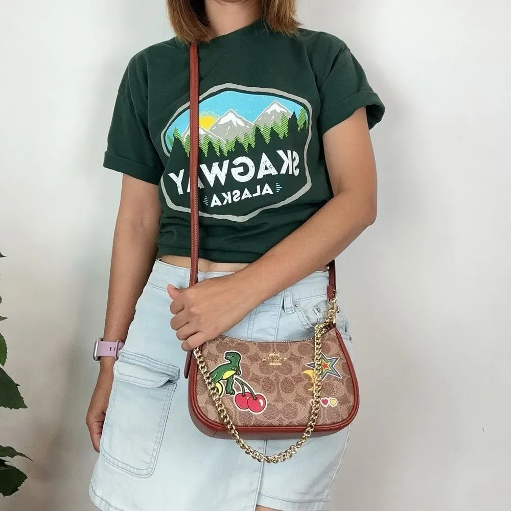 NWT Coach Teri Mini Crossbody‎ Bag In Signature Canvas With Sticker Print